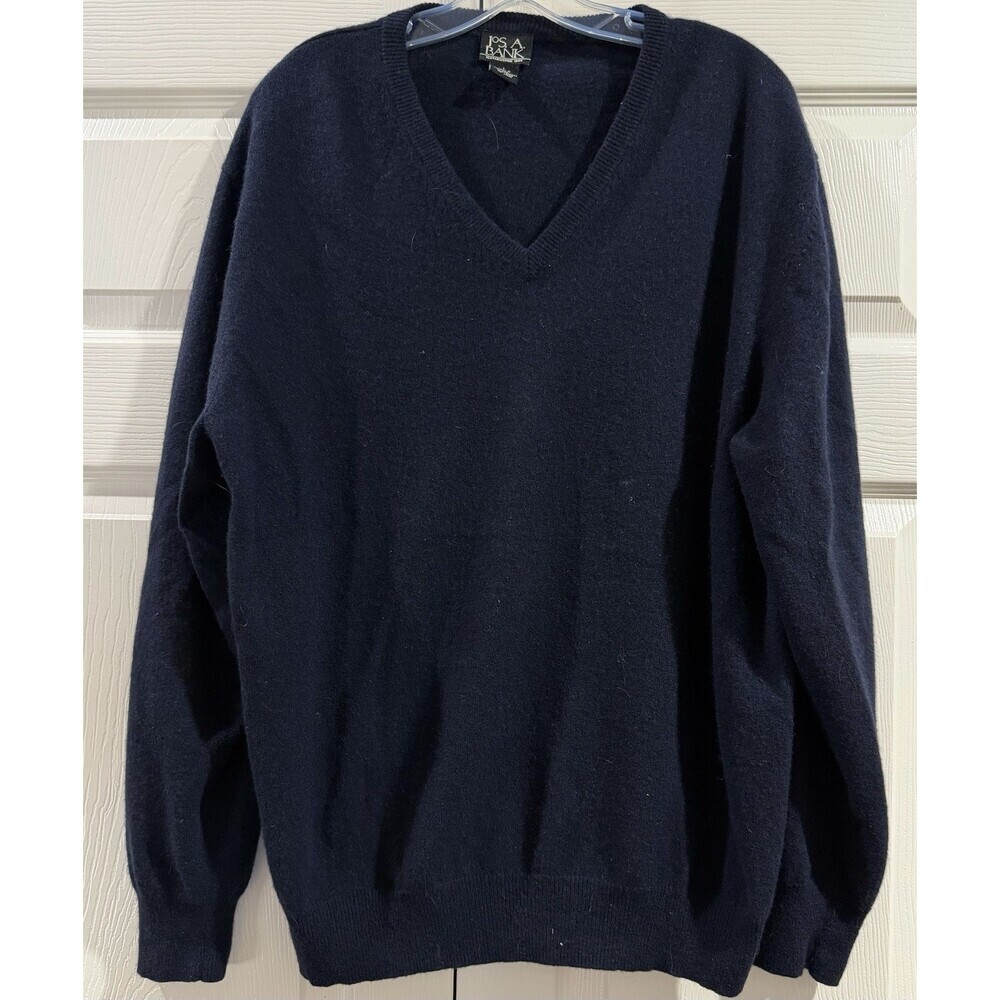 Jos A. Bank Mens Navy Cashmere V-Neck Sweater Quiet Luxury Sz Large - Read